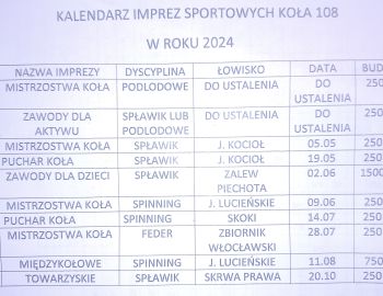 Kalendarz imprez sportowych 2024r.